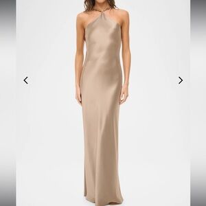 Staud size 0 NWOT Satin Halter Maxi Dress in Caramel Brown SILK